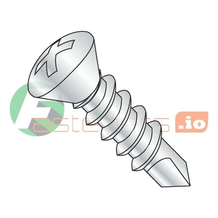 Self-Drilling Screw, #8 X 1-1/2 In, Zinc Plated Steel Oval Head Phillips Drive, 4000 PK